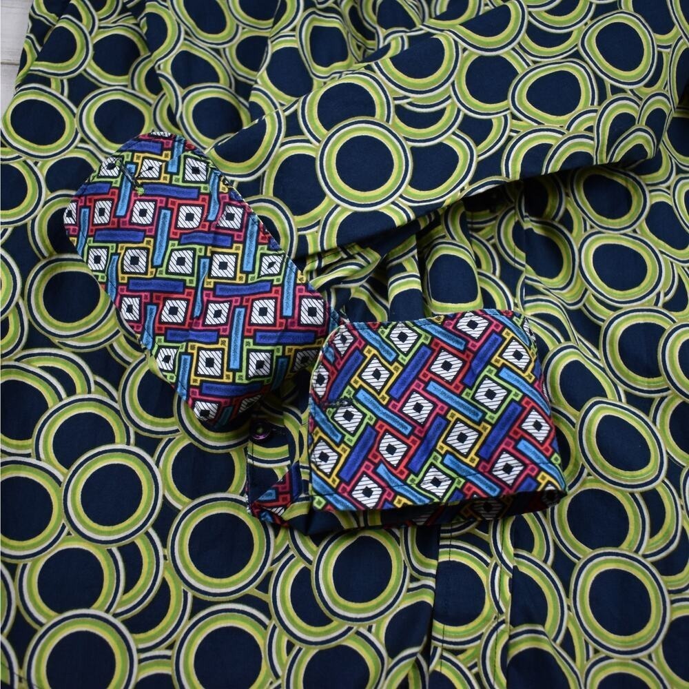 David Smith Australia Button Up Shirt Mens L Blue Green Long Sleeve Geometric - Picture 10 of 11